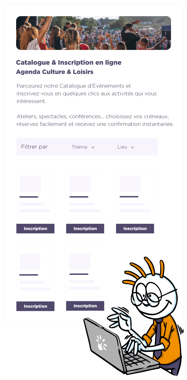 outil inscription catalogue en ligne activites evenementielles illustration d'un formulaire activités pour présenter des événements de Linscription.com